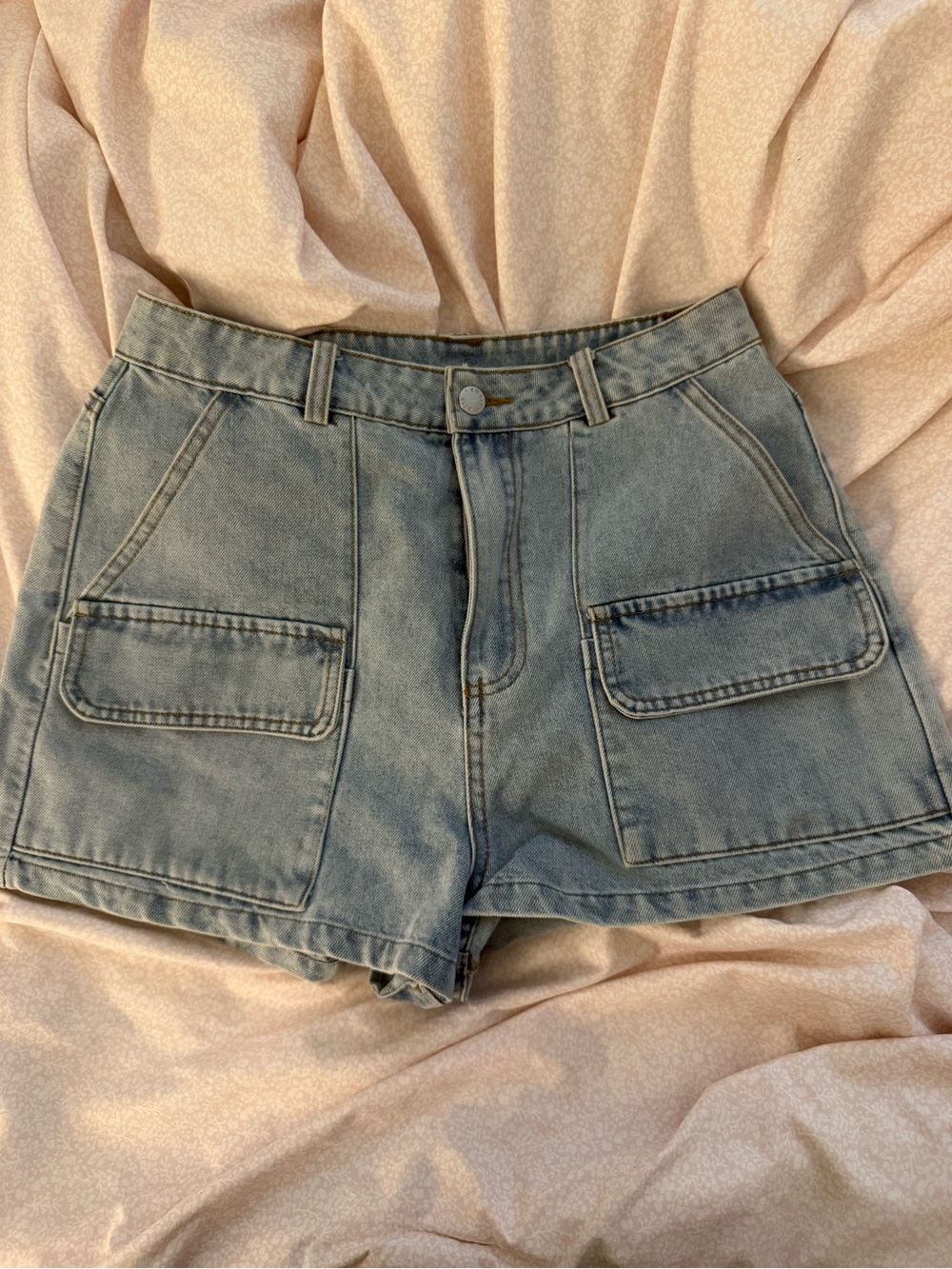 Casual High-Waist Denim Shorts - Washed Blue